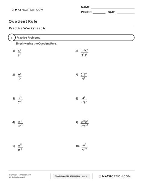 product and quotient rule worksheet algebra 1